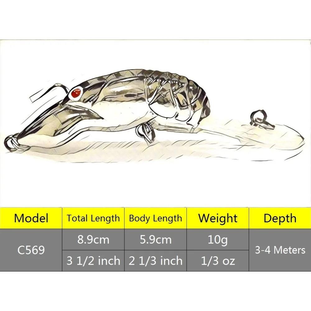 wLure Fishing Lures 10g 9cm Crawfish Insect Bait Deep Water Crankbait Tight Action in Water 2 #6 Treble Hooks C569