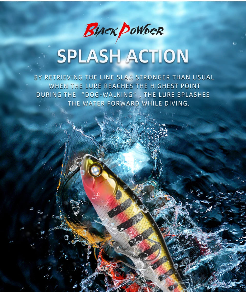 BEARKING BLACK POWDER Pencil Topwater Lure 87mm (3.43 inches) and 9.1g (0.32 ounces).: Professional Quality Walk-the-Dog Action