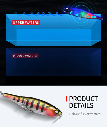 BEARKING BLACK POWDER Pencil Topwater Lure 87mm (3.43 inches) and 9.1g (0.32 ounces).: Professional Quality Walk-the-Dog Action