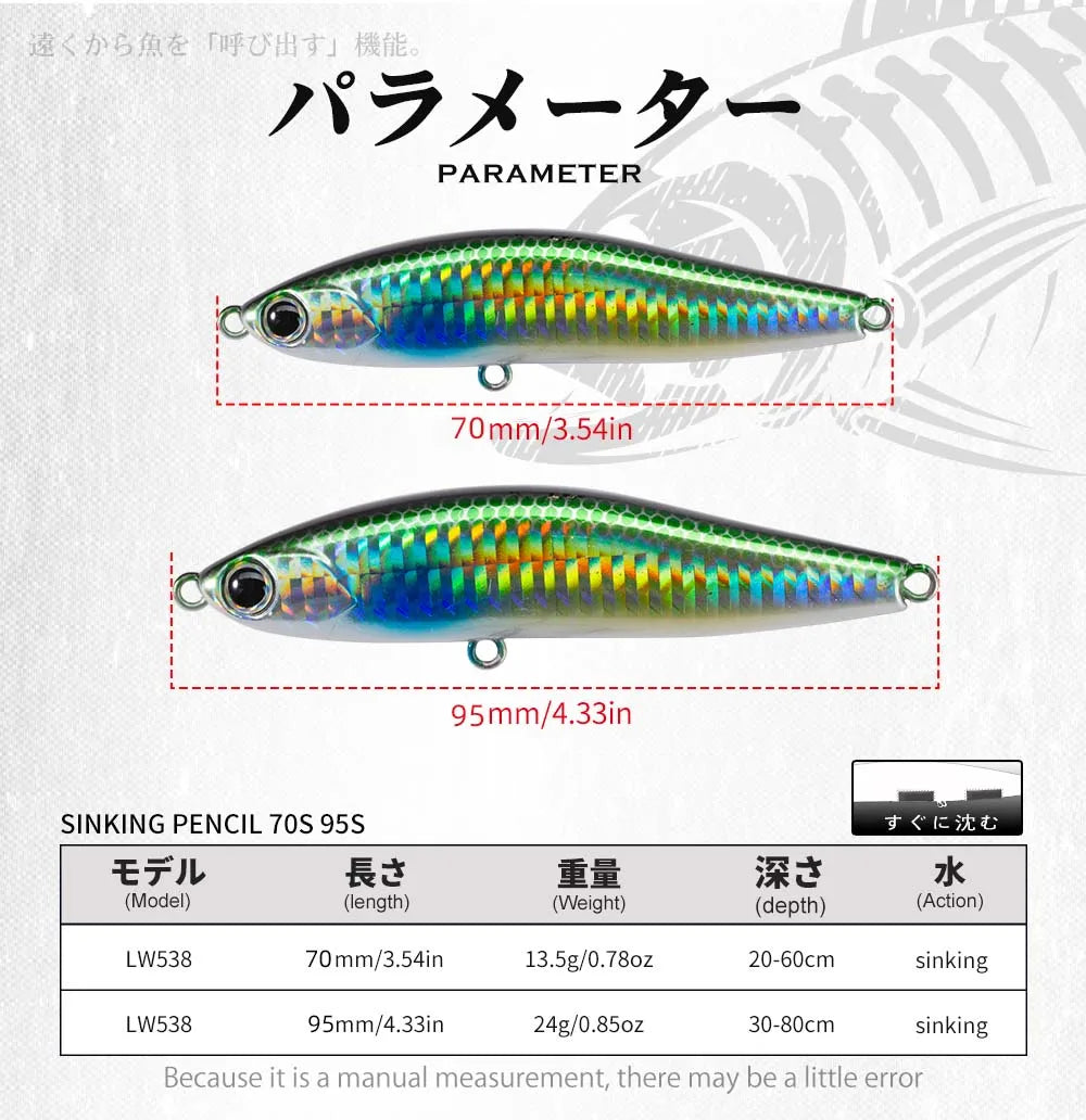 Hunthouse Sinking Lipless Pencil Fishing Lure 70mm/13.5g 95mm/24g Honey Trap