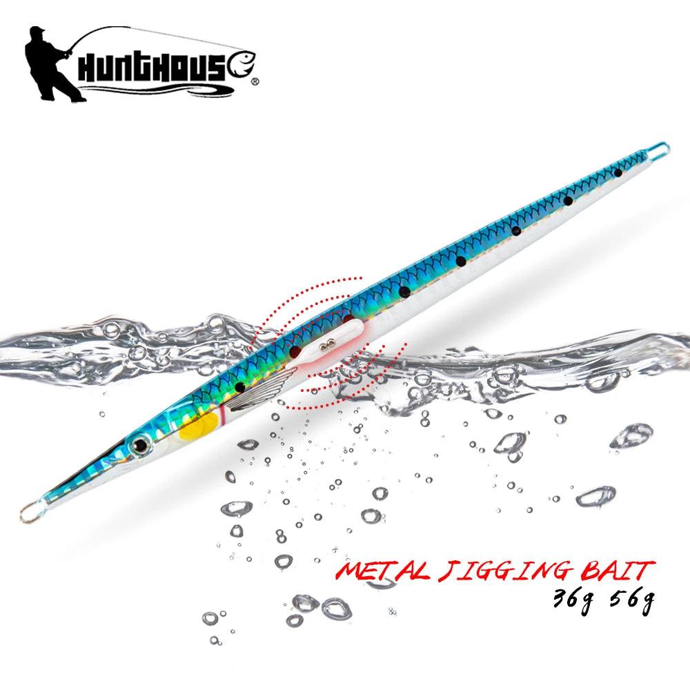 Hunthouse Fishing Needle Jig Long Metal Rattle Lure 140mm/36g 160mm/56g UV Sinking Slow Jigging Shore Spoon Artificial Tackle - Nex Fisher Hub