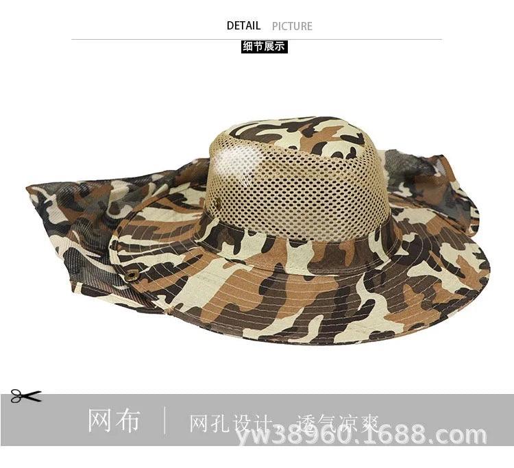 Outdoor fishing hat with wide brim, breathable mesh, camouflage pattern, UV protection, by Kastking.