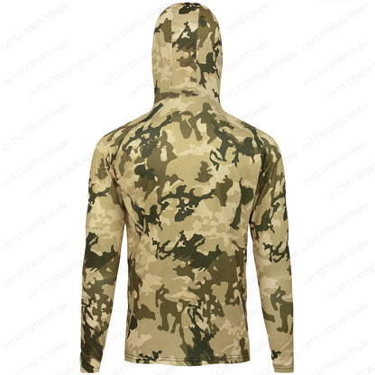 HUK Camouflage Long Sleeve Hooded Fishing Shirt with Mask: UPF 50+ UV Protection for Men