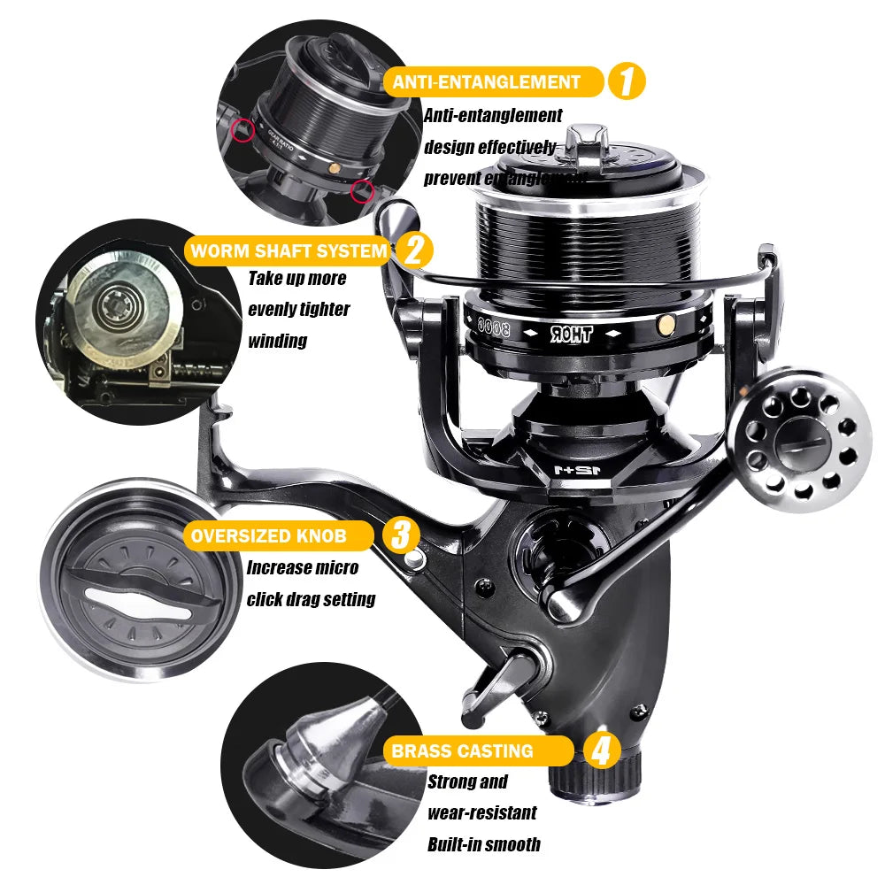 SAMOLLA Max Double Drag Carp Reel: Heavy-Duty Spinning Reel Max Drag 27kg - 12+1BB