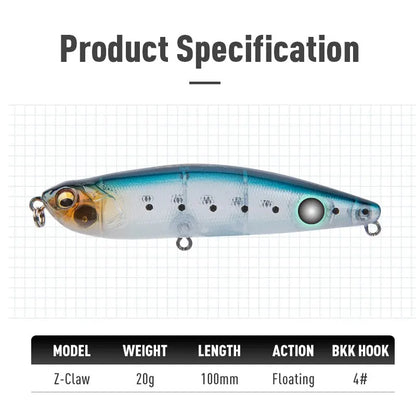 LEYDUN Z-Claw Floating Pencil Lures (2pc): Topwater Walk-the-Dog for Bass And Pike