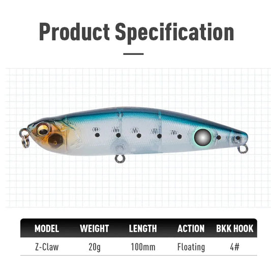 LEYDUN Z-Claw Floating Pencil Lures (2pc): Topwater Walk-the-Dog for Bass And Pike