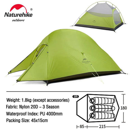 Naturehike Cloud Up 1 2 3 People Tent Ultralight 20D Camping Tent Waterproof Outdoor Hiking Travel Tent Backpacking Cycling Tent - Nex Fisher Hub