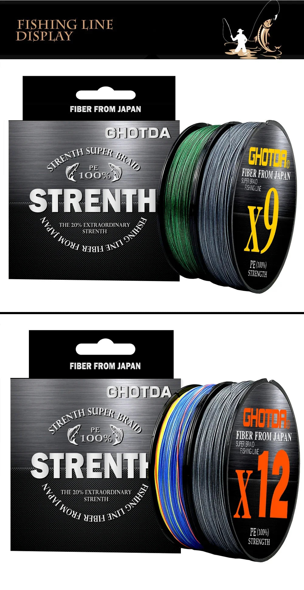 GHOTDA 8/9/12 Strands PE Braided Wire Multifilament Japan Import Fabric  PE Line for Carp Fishing 0.6-8.0# 100M Fishing Line - Nex Fisher Hub