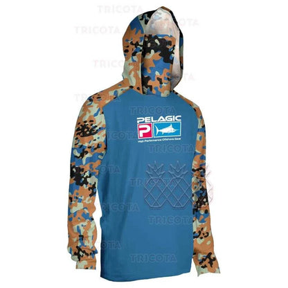 Pelagic Fishing Clothing Mask Hooded Fishing Shirts Men Long Sleeve Upf 50+ Uv Protection Fishing Tops Camouflag Camisa De Pesca - Nex Fisher Hub