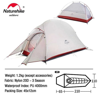 Naturehike Cloud Up 1 2 3 People Tent Ultralight 20D Camping Tent Waterproof Outdoor Hiking Travel Tent Backpacking Cycling Tent - Nex Fisher Hub