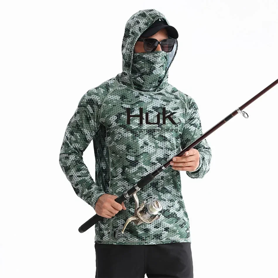 Huk Custom Men's Hooded Shirt: Ultimate Sun Protection for Anglers UPF 50+