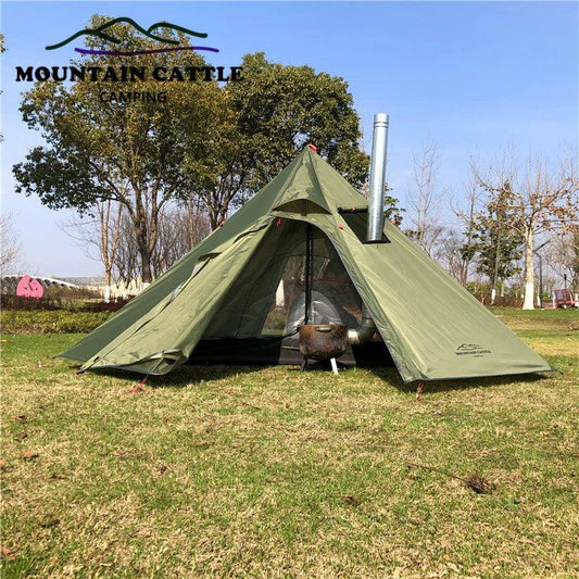 Ultralight mountain camping tent for 2-3 people with chimney setup, durable polyester fabric, and aluminum poles, ideal for outdoor adventures.