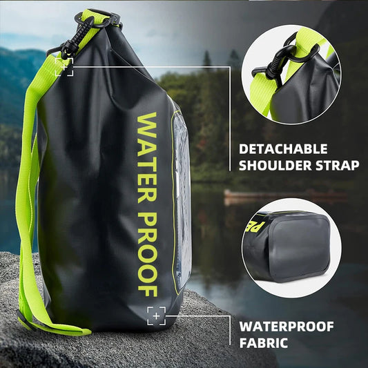 Sac étanche avec poche transparente pour téléphone - Capacité de 5 L pour la natation et le kayak