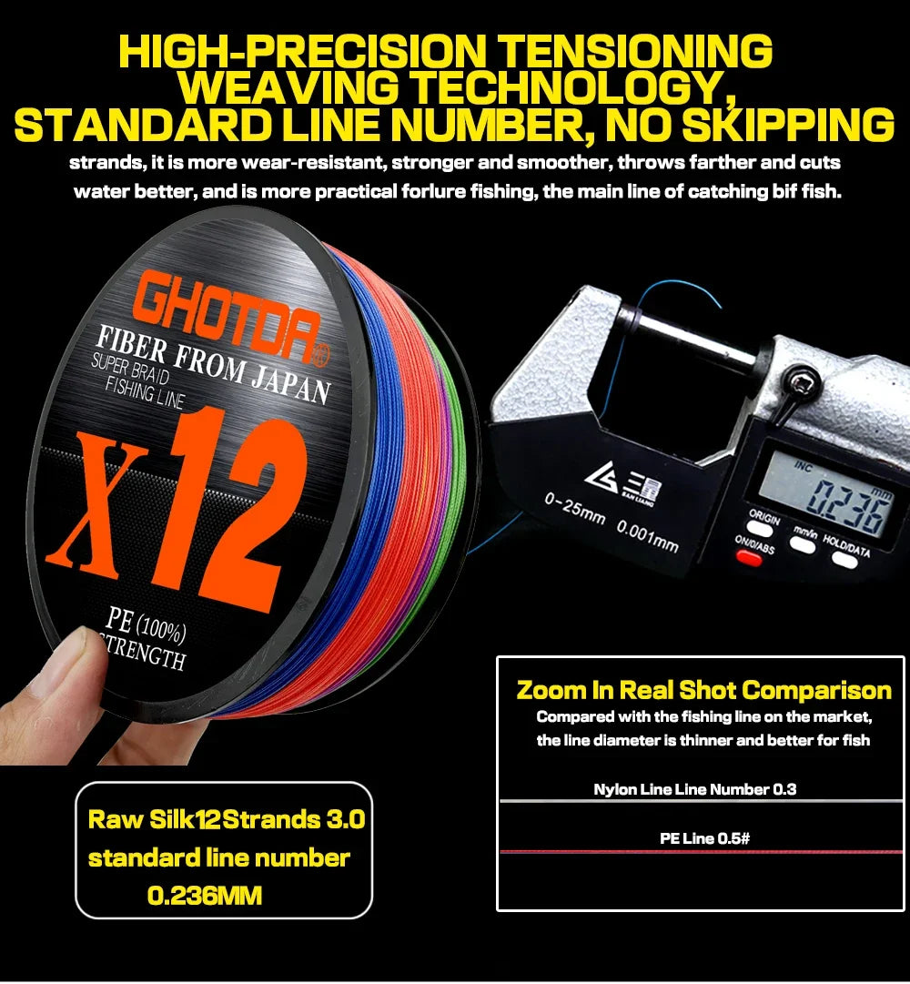 GHOTDA 8/9/12 Strands PE Braided Wire Multifilament Japan Import Fabric  PE Line for Carp Fishing 0.6-8.0# 100M Fishing Line - Nex Fisher Hub