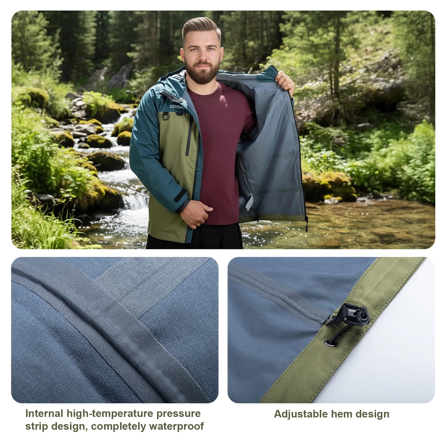 Goture Waterproof Fishing Jacket Multi-pocket Fly Fishing Clothes with Hat 4-Layer Wader Fishing Clothing Apparel