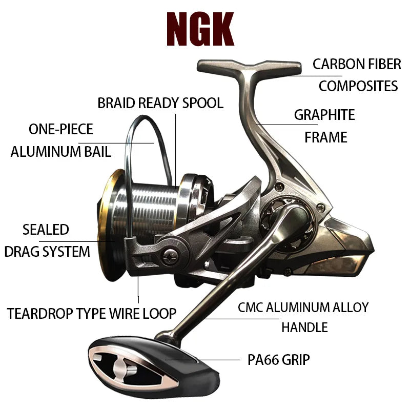 Rooblinos NGK Long Shot Jigging Spinning Reel: 55lb Max Drag for Big Game Saltwater And Freshwater Fishing
