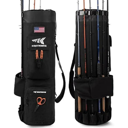 KastKing Karryall Fishing Rod Bag 81L with rods and compartments, durable and water-resistant design for organized transport.