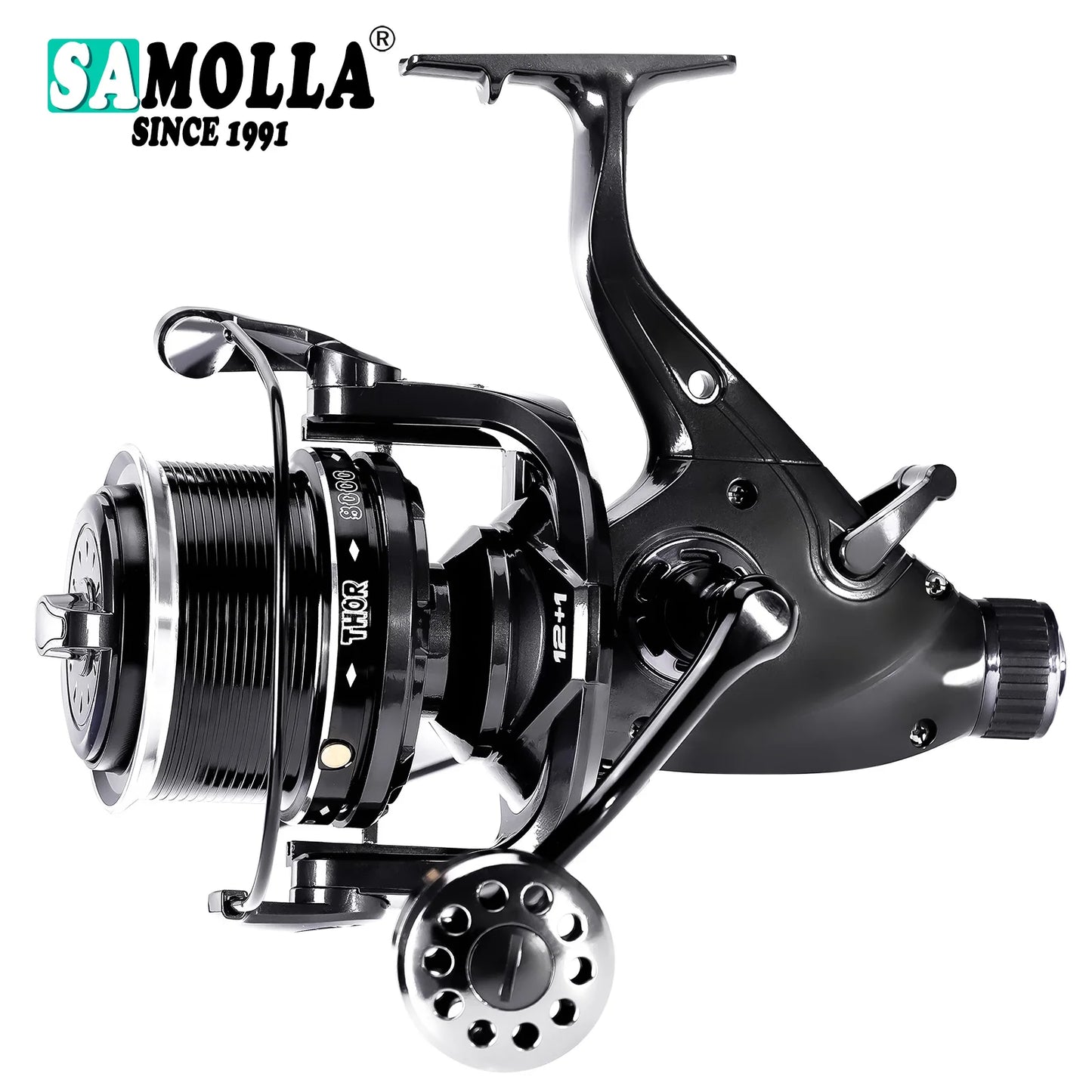 SAMOLLA Max Double Drag Carp Reel: Heavy-Duty Spinning Reel Max Drag 27kg - 12+1BB