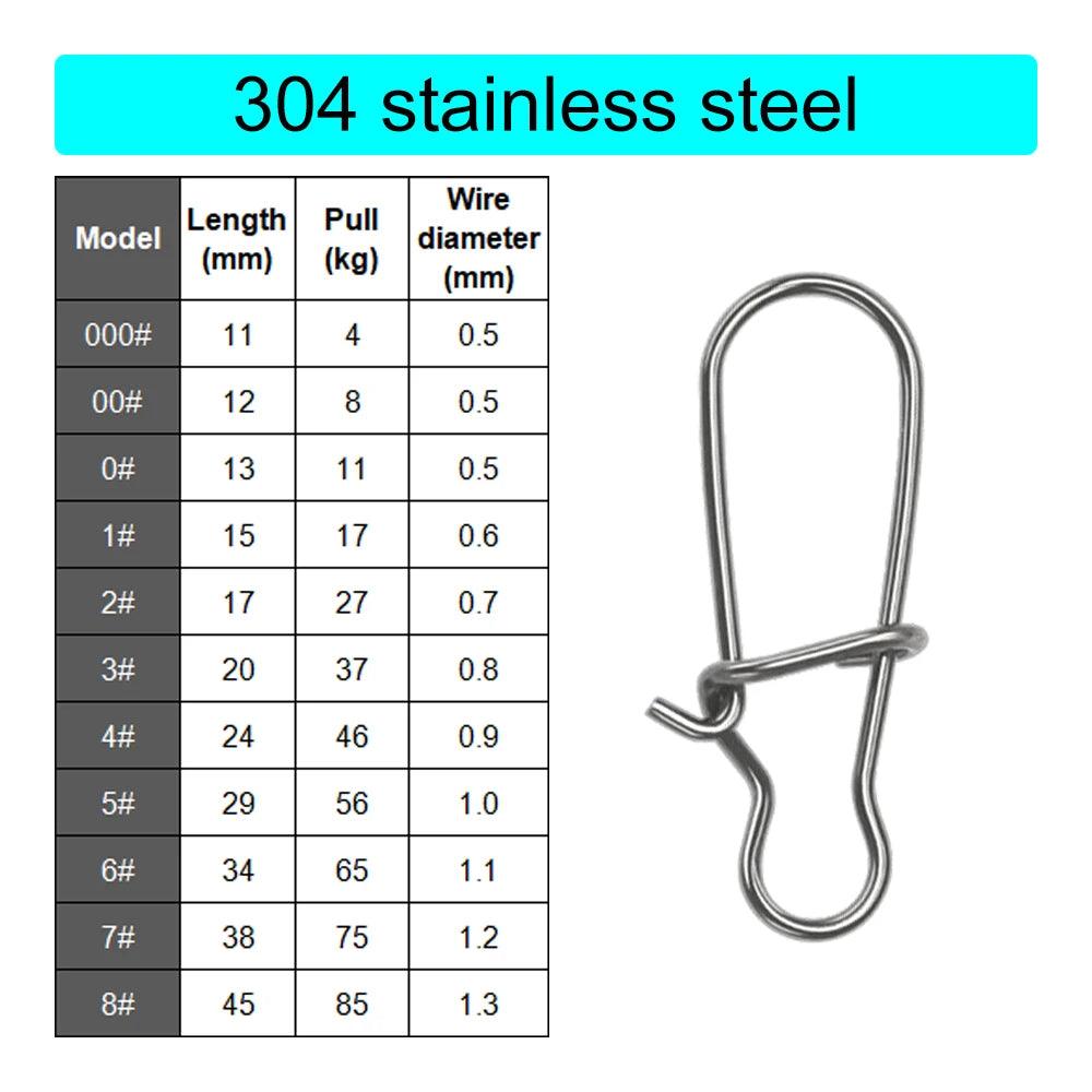 50 Pcs Fishing Swivel Connector Hooks Line Clip Lock Stainless Steel