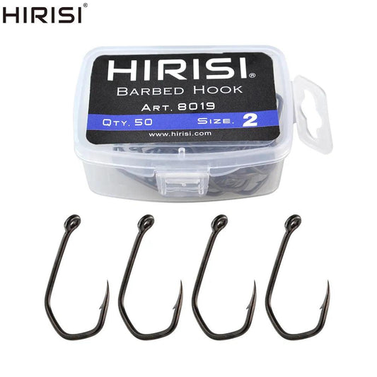 Hirisi 50pcs Carp Fishing Coating High Eyed Fish Hooks 8019