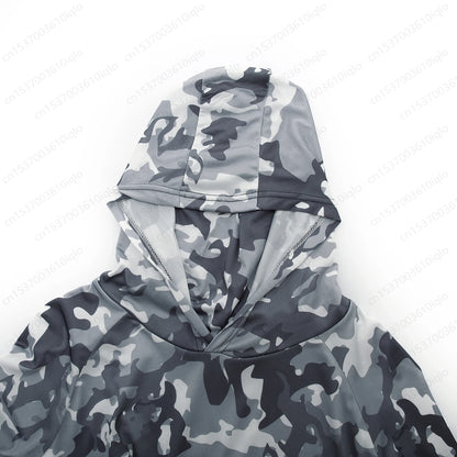HUK Camouflage Long Sleeve Hooded Fishing Shirt with Mask: UPF 50+ UV Protection for Men