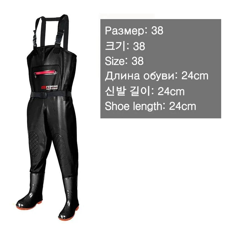 NFH Fishing Waders with Boots size 38, waterproof and breathable design, black color.