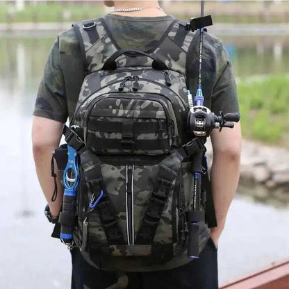 Rilibegan Fishing Backpack with high-capacity design and tactical storage, perfect for outdoor adventures.