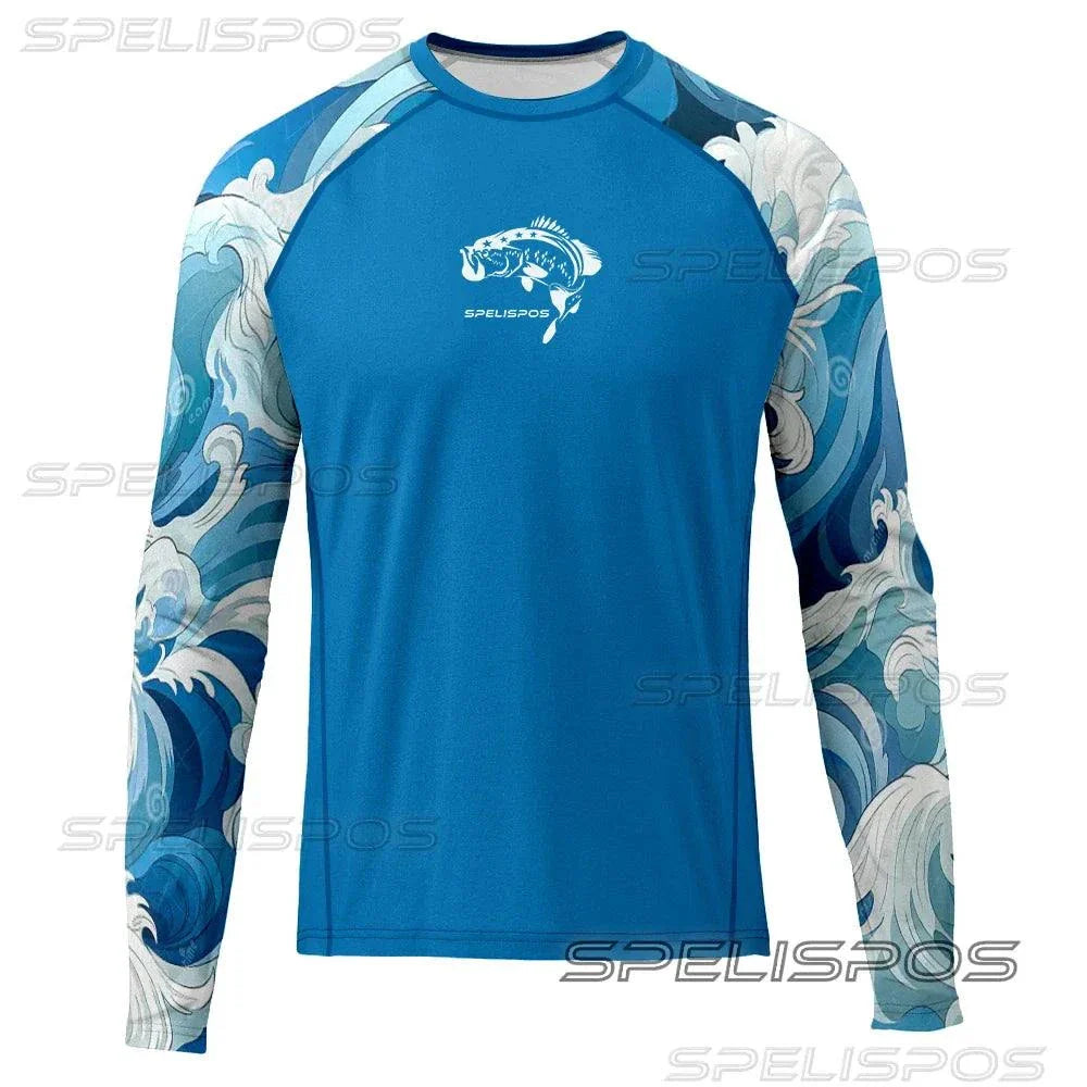 Men's long-sleeve fishing shirt with UPF 50+ sun protection and stylish design.