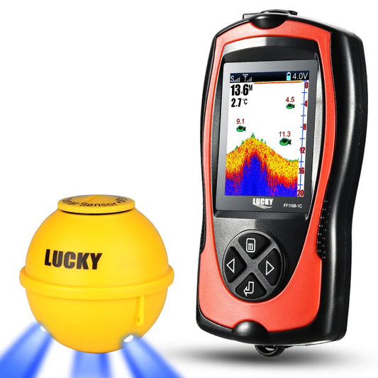 Lucky Sonar Fish Finder FF1108-1CWLA Rechargeable Wireless Sensor 45M Water Depth Echo Sounder Fishing Portable Fish Finder - Nex Fisher Hub