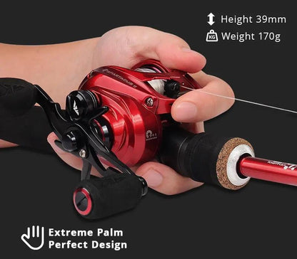 KastKing Spartacus II Baitcasting Reel with extreme palm perfect design, 39mm height, and lightweight 170g.