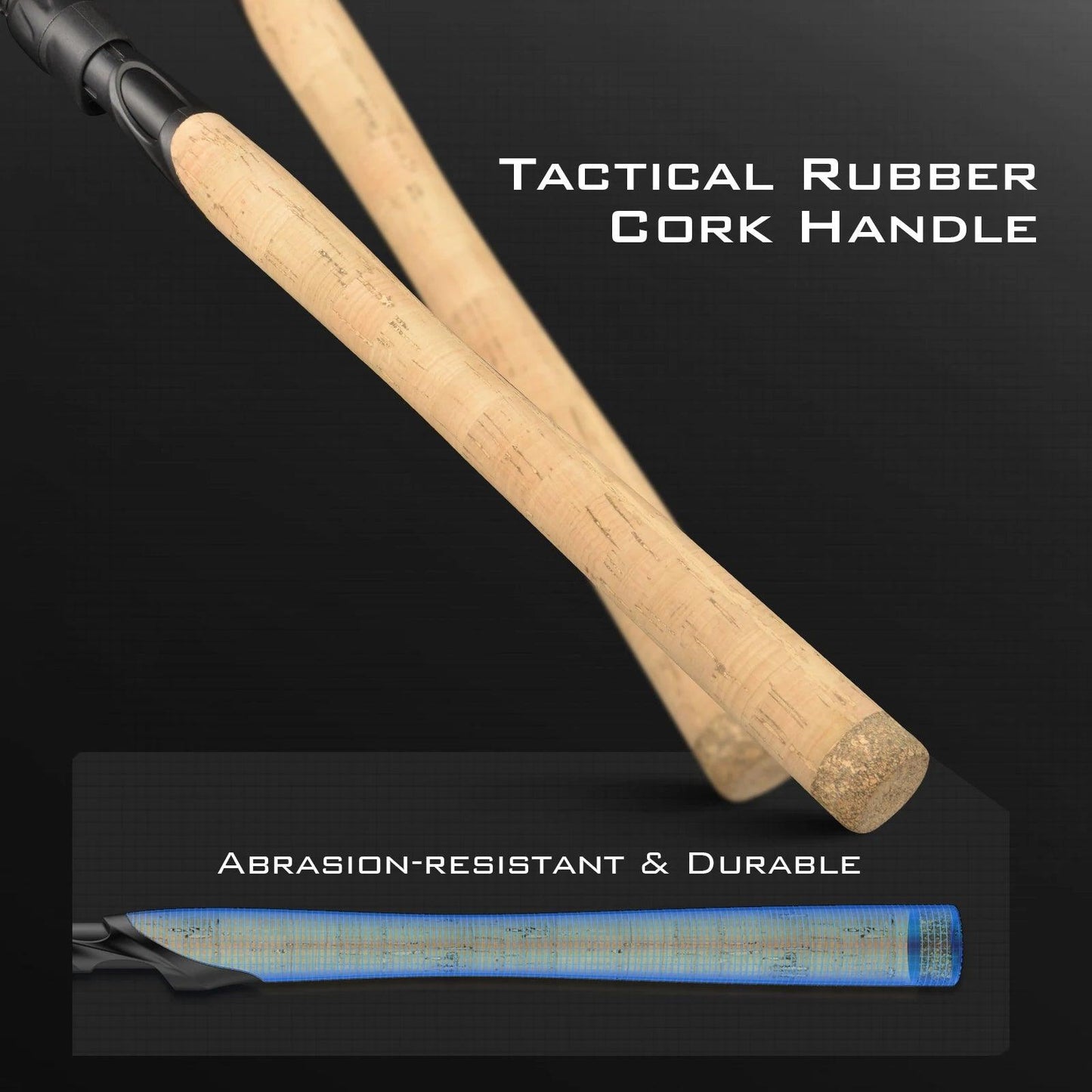 Tactical rubber cork handle of KastKing Valiant Eagle Passage Rod, abrasion-resistant and durable.