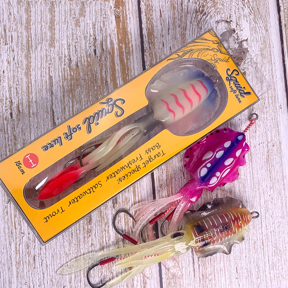 ZUKIBO Soft Squid Bait Luminous and UV-Reactive 60g-2.1 ounces