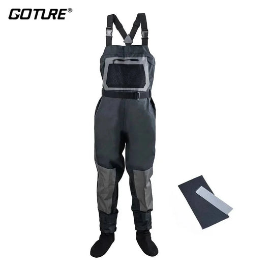 Men's waterproof fishing chest waders by Goture, thickened and durable design.