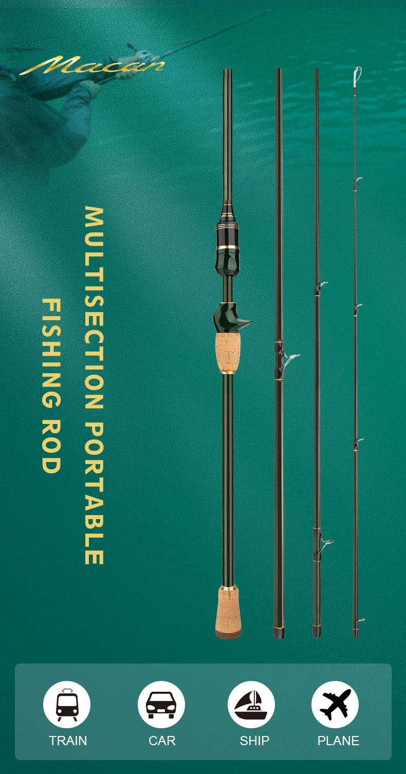 CEMREO Fishing Rod Spinning Casting Carbon 4-5 Sections 1.8m/2.1m/2.4m Portable Travel Rod Nex Fisher Hub