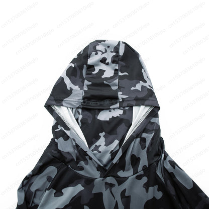 HUK Camouflage Long Sleeve Hooded Fishing Shirt with Mask: UPF 50+ UV Protection for Men