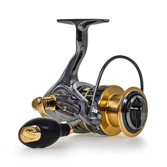 LEOFISHING GX Series spinning reel with aluminum alloy body and metal rocker arm.