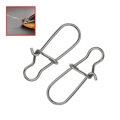 50 Pcs Fishing Swivel Connector Hooks Line Clip Lock Stainless Steel