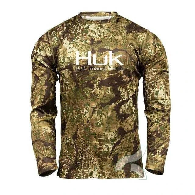 Huk Performance Fishing: Long Sleeve Camouflage Fishing Shirt with SunNex Fisher Hub