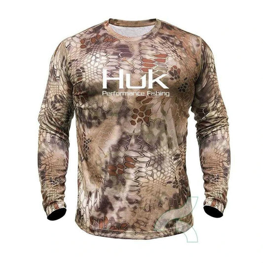 Huk Performance Fishing: Long Sleeve Camouflage Fishing Shirt with SunNex Fisher Hub