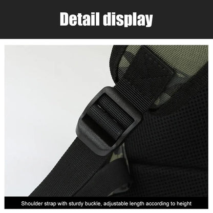 Rilibegan Fishing Backpack adjustable shoulder strap detail with sturdy buckle.