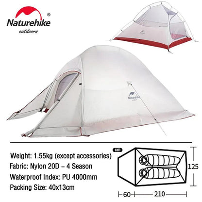 Naturehike Cloud Up 1 2 3 People Tent Ultralight 20D Camping Tent Waterproof Outdoor Hiking Travel Tent Backpacking Cycling Tent - Nex Fisher Hub