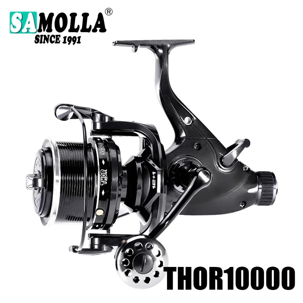 SAMOLLA Max Double Drag Carp Reel: Heavy-Duty Spinning Reel Max Drag 27kg - 12+1BB