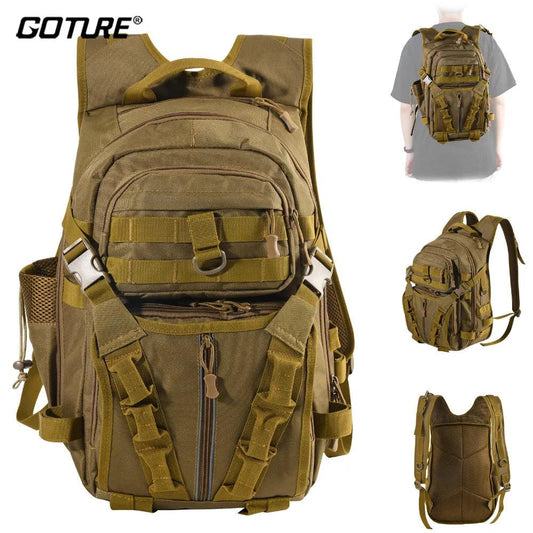 Goture Reflective Fishing Tackle Bag with waterproof nylon fabric, reflective strips, and large capacity.