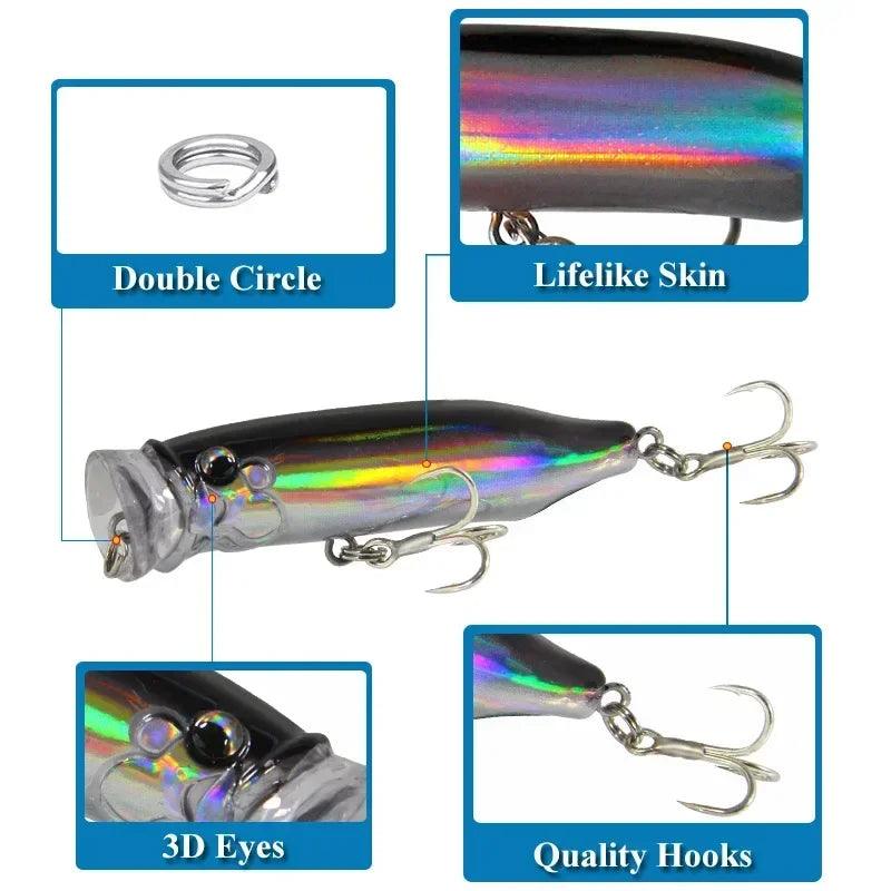 Popper Fishing Lure: Topwater Action for Freshwater and Saltwater Fish (Single Lure)