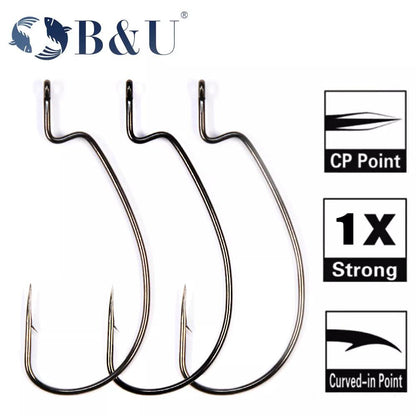 B&U Thin Wire Offset EWG Worm Hook Carbon Steel 12pcs