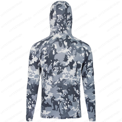 HUK Camouflage Long Sleeve Hooded Fishing Shirt with Mask: UPF 50+ UV Protection for Men