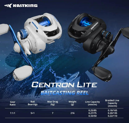 KastKing Centron Lite Baitcasting Reel 7KG Max Drag 5+1 Anti-Reverse Ball Bearings 7.1:1 High-Speed Gear Ratio Fishing Reel - Nex Fisher Hub