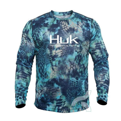 Huk Performance Fishing: Long Sleeve Camouflage Fishing Shirt with SunNex Fisher Hub