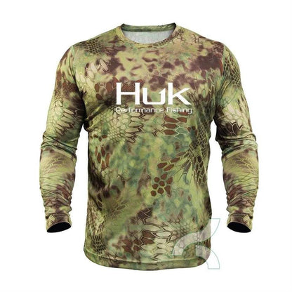 Huk Performance Fishing: Long Sleeve Camouflage Fishing Shirt with SunNex Fisher Hub