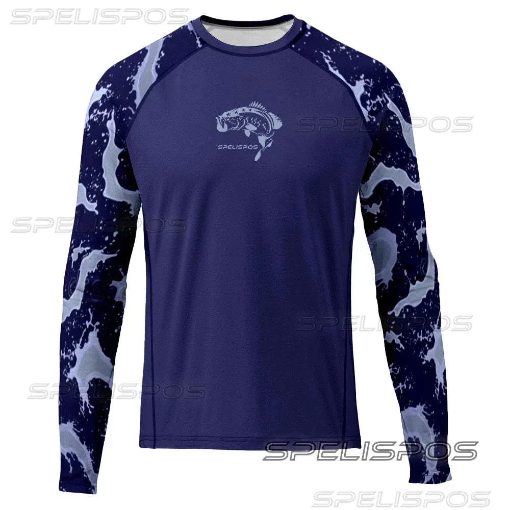 Men's long-sleeve fishing shirt with UPF 50+ sun protection and moisture-wicking fabric.